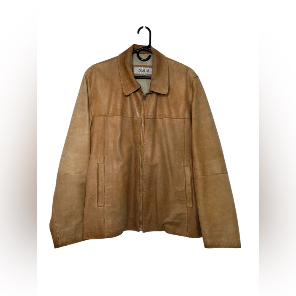 VTG Wilsons Leather M Julian Mens Tan 100% Leather Zip-Up Jacket Coat 90’s Y2K